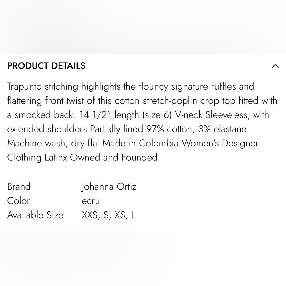 Johanna Ortiz Chic Monochromatic Cream Ruffle Coconut Sugar Crop Top size 8 $450 - Picture 10 of 15